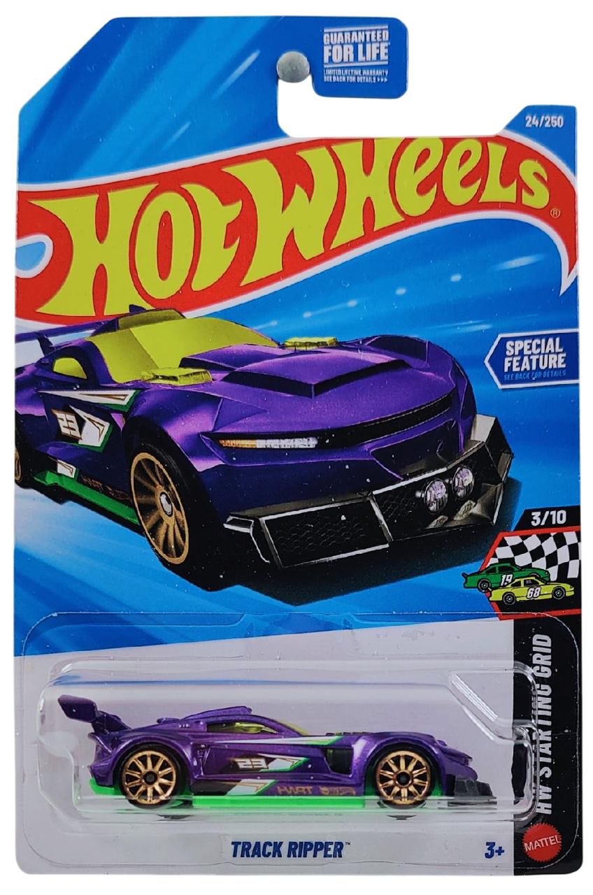 Hot Wheels 2026 - Collector # 024/250 - HW Starting Grid 3/10 - Track Ripper - Metalflake Purple - Gold 10 Spokes - USA Card