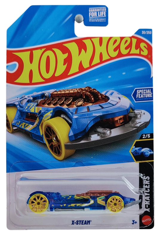 Hot Wheels 2026 - Collector # 030/250 - X-Raycers 2/5 - X-Steam - Transparent Blue - TRAP5 Wheels - USA '2026' Card