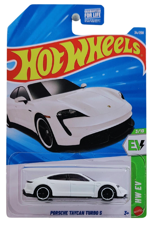 Hot Wheels 2026 - Collector # 034/250 - HW EV 3/10 - Porsche Taycan Turbo S - White - OH5Sp Wheels - USA '2026' Card