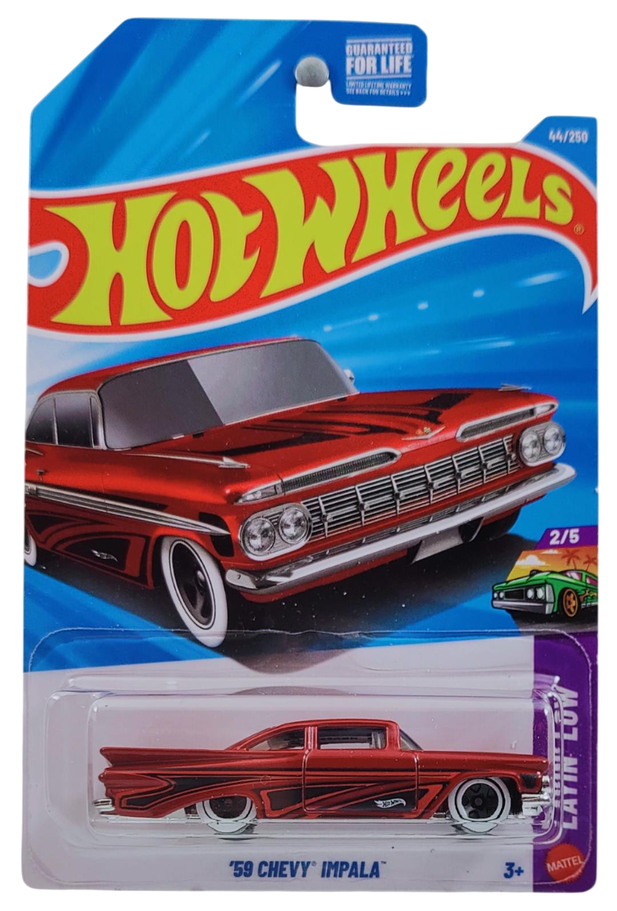 Hot Wheels 2026 - Collector # 044/250 - Layin' Low 2/5 - '59 Chevy Impala - Red - White Walls on 5 Spoke Wheels - USA Card