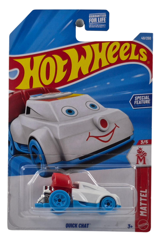 Hot Wheels 2026 - Collector # 049/250 - Mattel 3/5 - Quick Chat - White - Blue 5 Spoke Wheels - USA '2026' Card