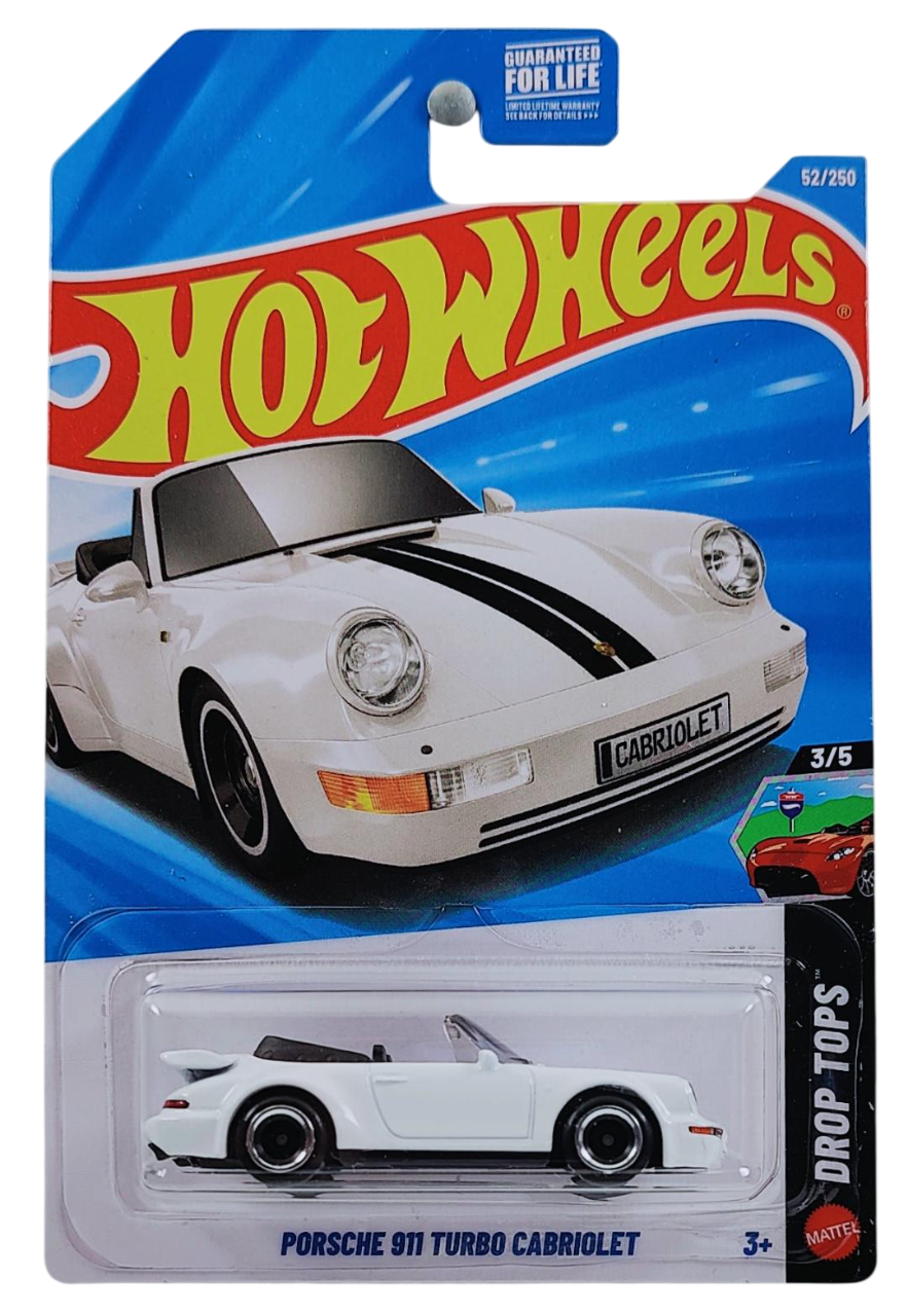 Hot Wheels 2026 - Collector # 052/250 - Drop Tops 3/5 - Porsche 911 Turbo Cabriolet - Grand Prix White - L4 Wheels - USA '2026' Card