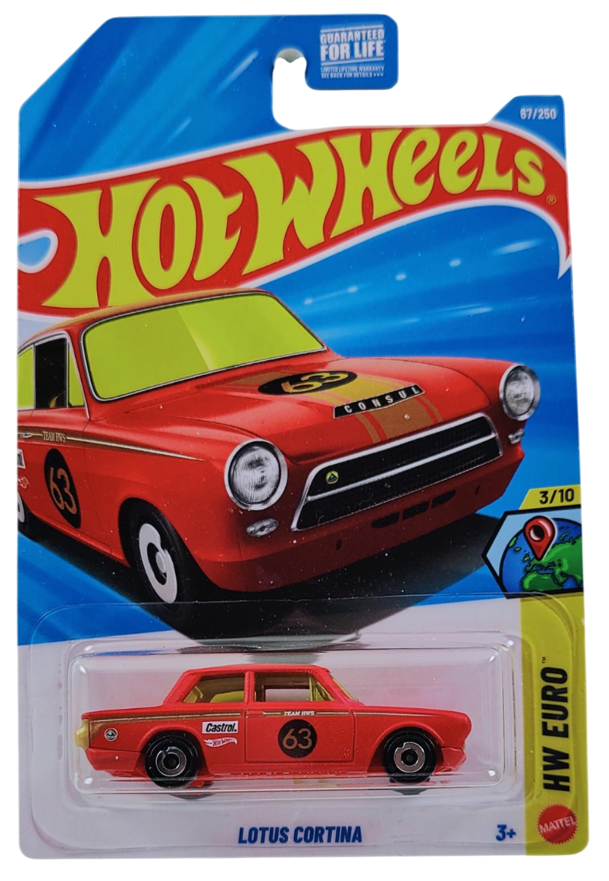 Hot Wheels 2026 - Collector # 067/250 - HW Euro 3/10 - Lotus Cortina - Satin Cherry Red / #63 - Aero Disc Wheels - USA '2026' Card