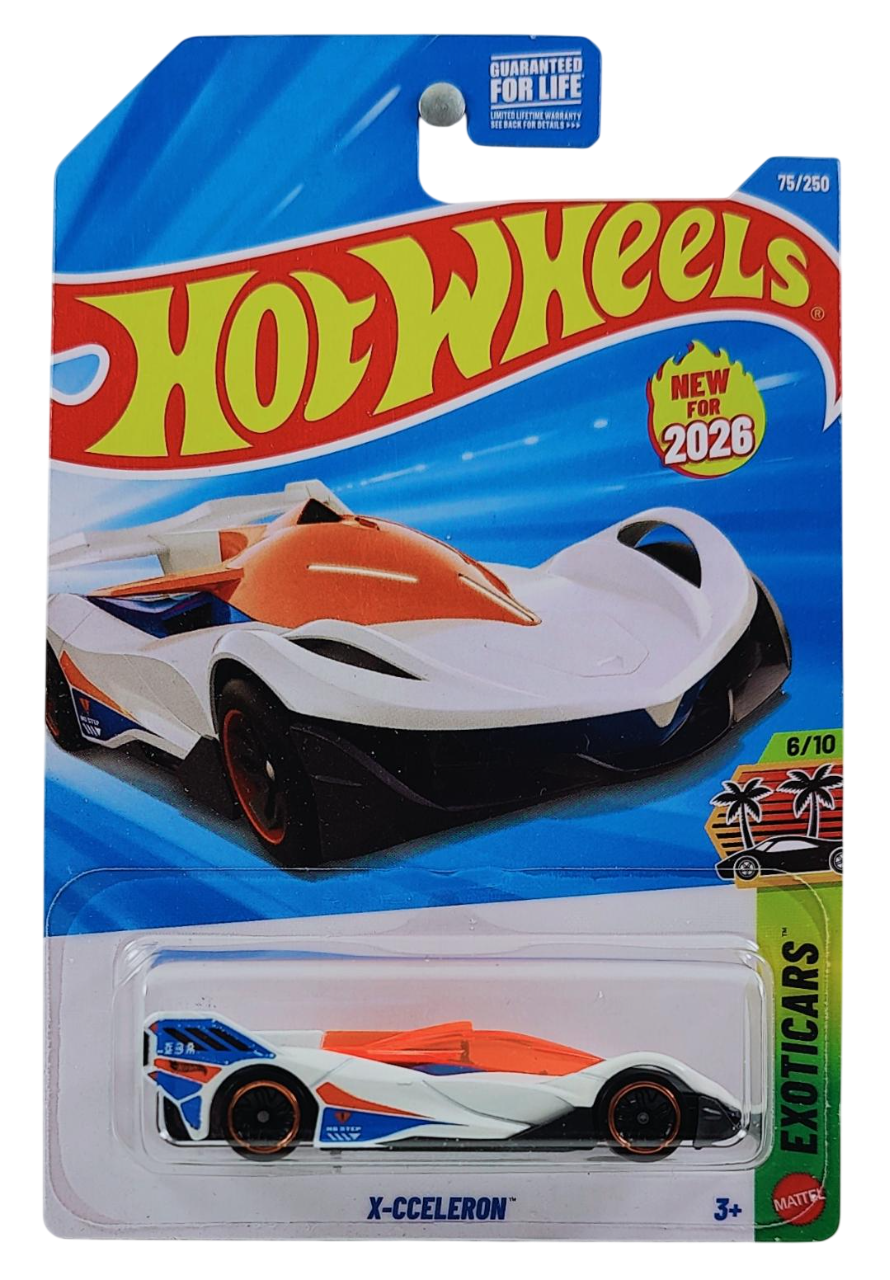 Hot Wheels 2026 - Collector # 075/250 - Exoticars 6/10 - New Models - X-cceleron - White - USA '2026' Card