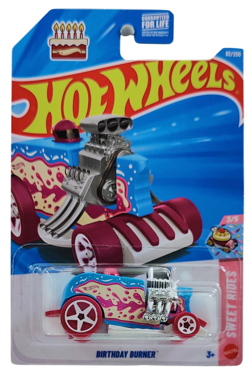 Hot Wheels 2026 - Collector # 082/250 - Sweet Rides 3/5 - Birthday Burner - Blue - White 5 Spokes Wheels - USA '2026' Card