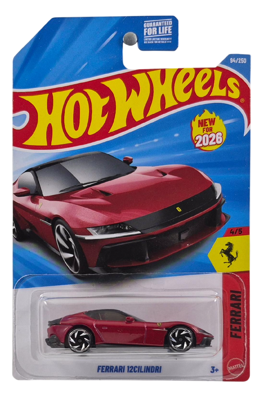 Hot Wheels 2026 - Collector # 094/250 - Ferrari 4/5 - New Models - Ferrari 12Cilindri - Red (Rosso Imola) - RA6 Wheels - USA '2026' Card