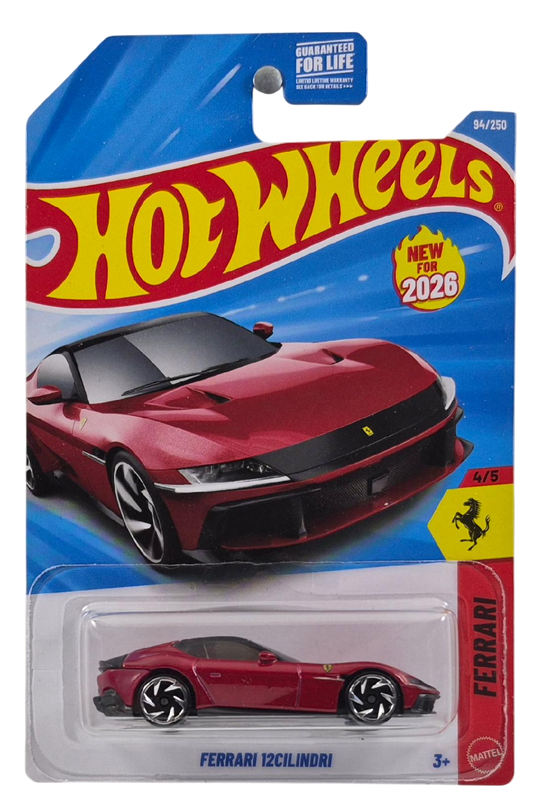 Hot Wheels 2026 - Collector # 094/250 - Ferrari 4/5 - New Models - Ferrari 12Cilindri - Red (Rosso Imola) - RA6 Wheels - USA '2026' Card