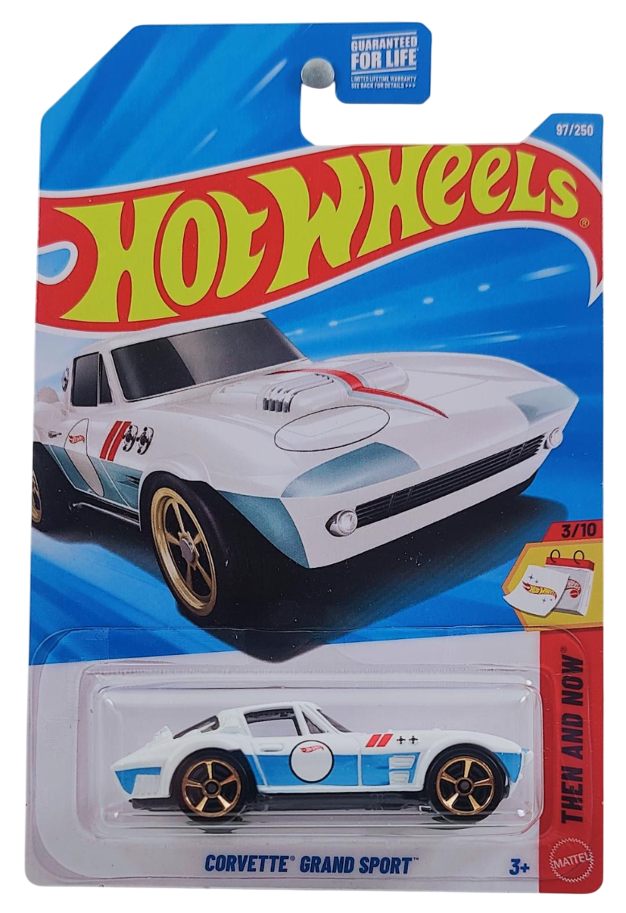 Hot Wheels 2026 - Collector # 097/250 - Then and Now 3/10 - Corvette Grand Sport - White - MC5 Wheels - USA '2026' Card