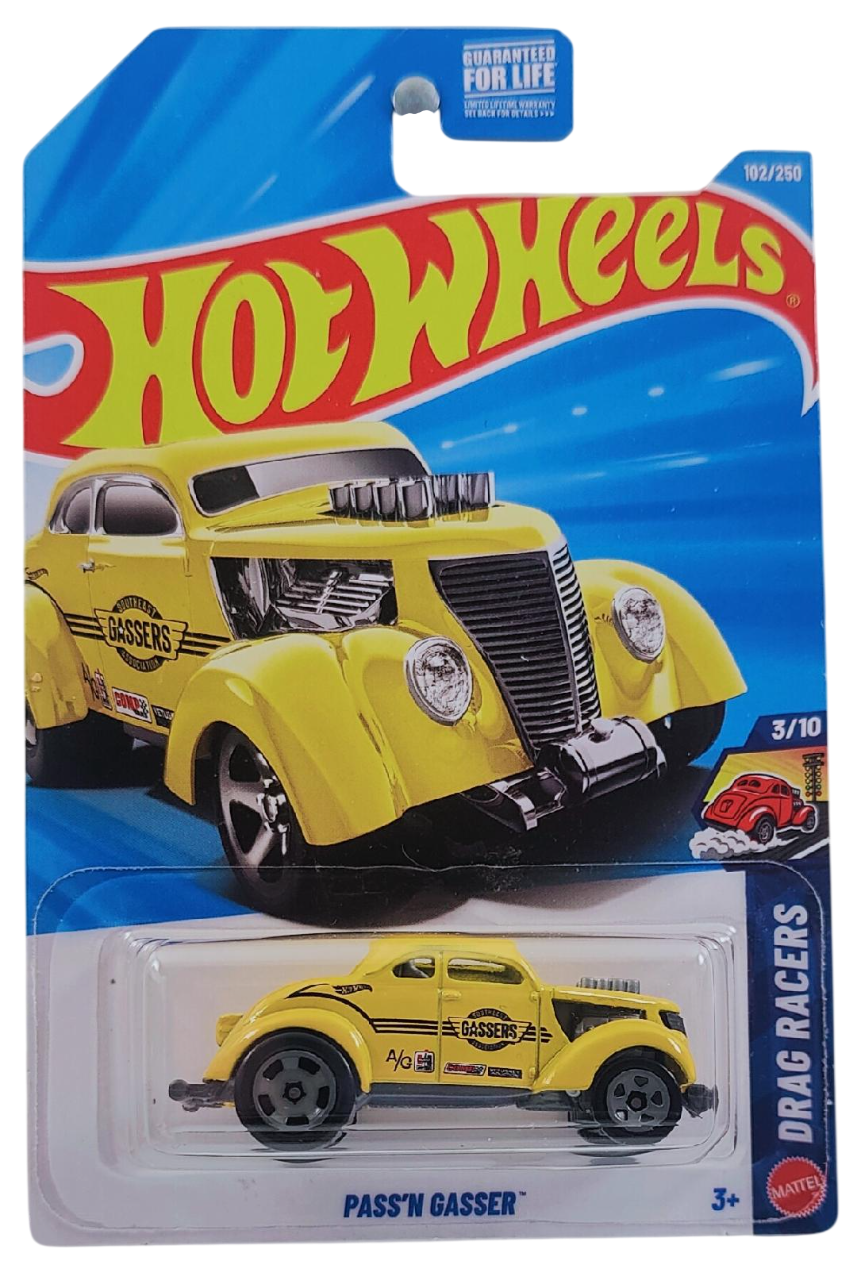 Hot Wheels 2026 - Collector # 102/250 - Drag Racers 3/10 - Pass'N Gasser - Yellow - Gray SK5SP & RSW Wheels - USA '2026' Card