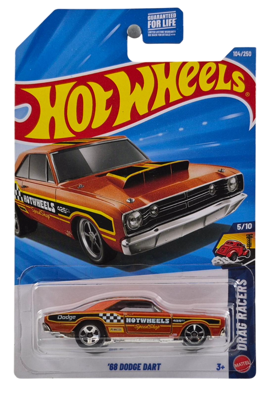 Hot Wheels 2026 - Collector # 104/250 - Drag Racers 5/10 - '68 Dodge Dart - Metalflake Dark Orange - 5 Spoke & MC5 Wheels - USA '2026' Card