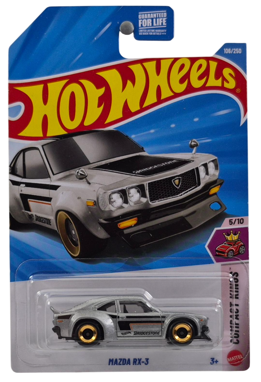 Hot Wheels 2026 - Collector # 106/250 - Compact Kings 5/10 - Mazda RX-3 - Silver Metalflake - USA '2026' Card