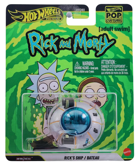 Hot Wheels 2026 - Premium / Pop Culture / Mix 2 / Rick and Morty - Rick's Ship / Bateau - Light Metallic Gray - Metal/Metal & Stand - Thick Blister Card