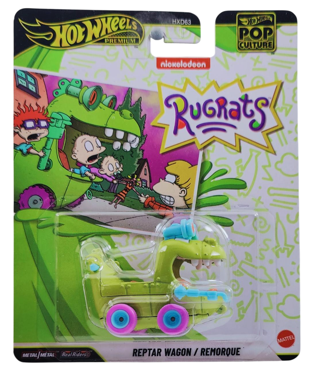 Hot Wheels 2026 - Premium / Pop Culture / Mix 1 / RugRats - Reptar Wagon / Remorque - Green - Metal/Metal & Real Riders - Thick Blister Card