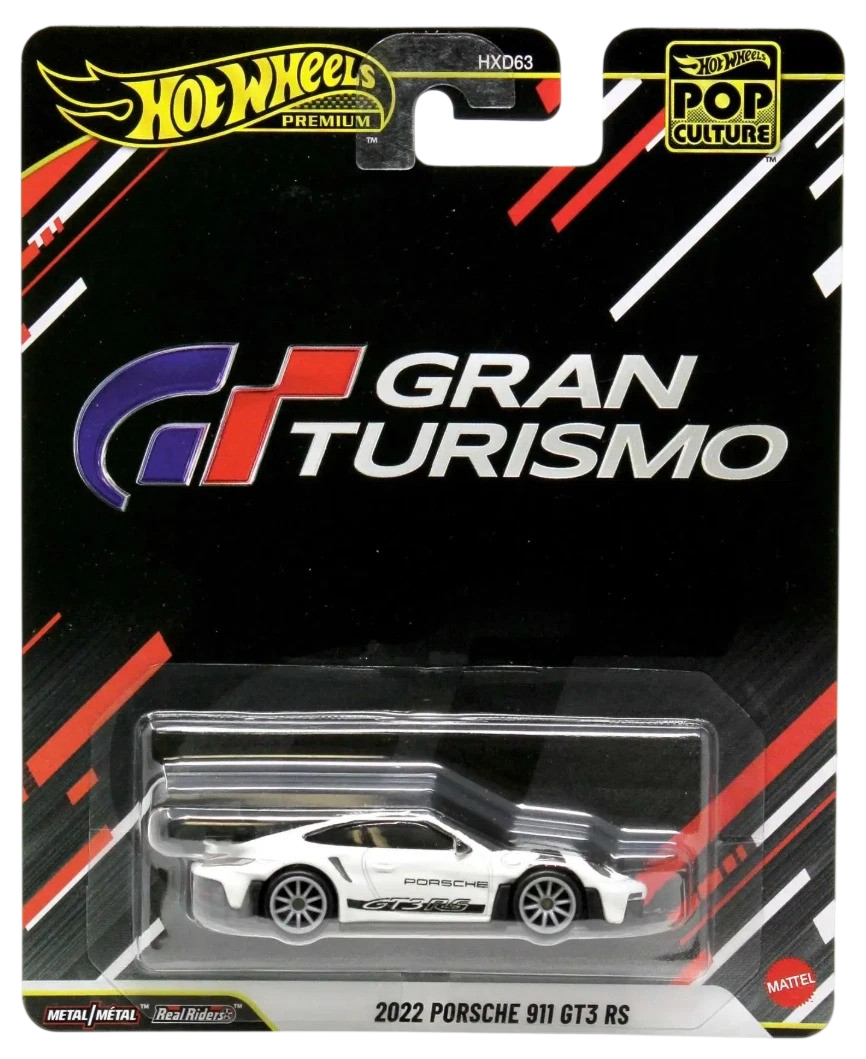 Hot Wheels 2026 - Premium / Pop Culture / Mix 2 / Gran Turismo - 2022 Porsche 911 GT3 RS - White / Black Graphics - Metal/Metal & Real Riders - Thick Blister Card - NEW Casting!