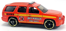 Hot Wheels 2009 - Collector # 108/190 - HW City Works 2/10 - '07 Chevy Tahoe - Red / Fire Dept. - OH5SP Wheels - USA 'Battle Force 5' Card