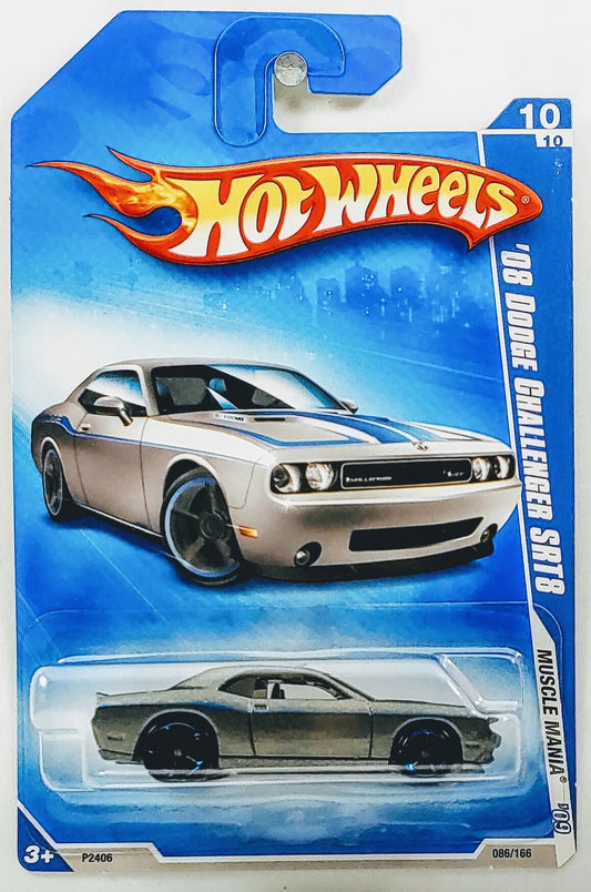 Hot Wheels 2009 - Collector # 086/166 - Muscle Mania 10/10 - '08 Dodge Challenger SRT8 - Metalflake Gray - International Long Card