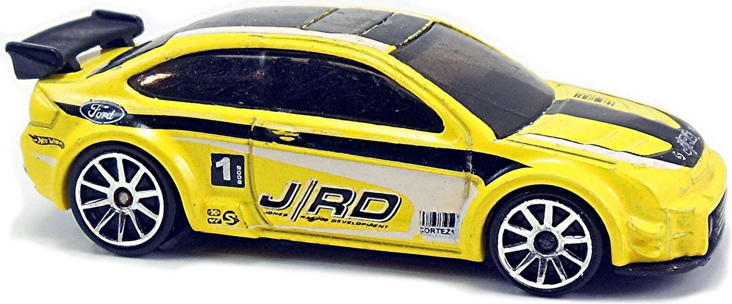 Hot Wheels 2008 - Collector # 031/196 - New Models 31/40 - '08 Ford Focus - Yellow / #1 / 'J/RD' / White & Black Graphics - 10 Spoke (10SP) Wheels - USA Card with Factory Set Sticker