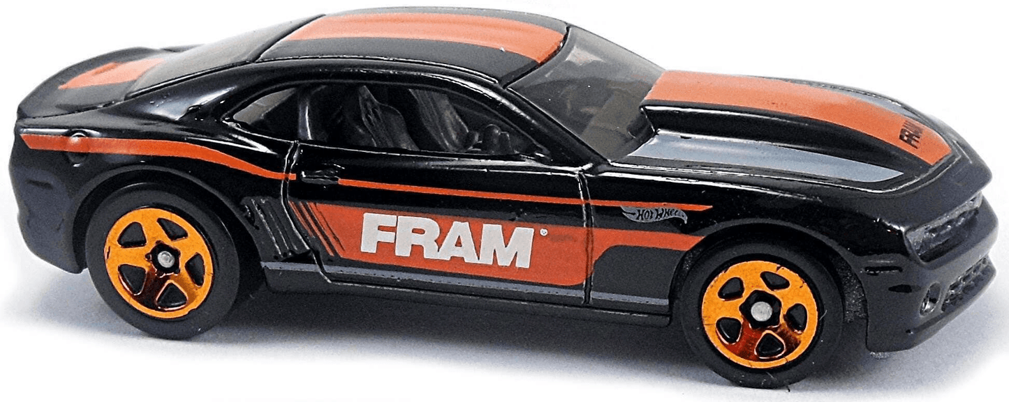 Hot Wheels 2016 - Collector # 179/250 - HW Speed Graphics 4/10 - '13 Chevrolet COPO Camaro - Black / Fram Filters - Orange 5 Spokes - USA 'Showdown' Card