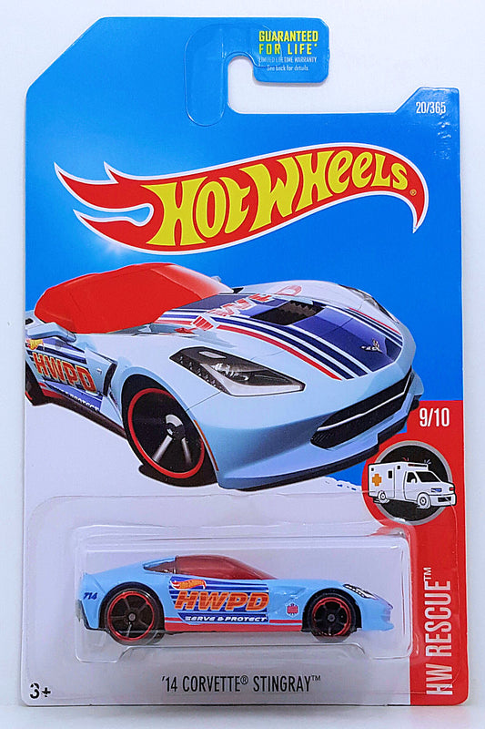 Hot Wheels 2017 - Collector # 020/365 - HW Rescue 9/10 - '14 Corvette Stingray - Sky Blue / HWPD - USA Card
