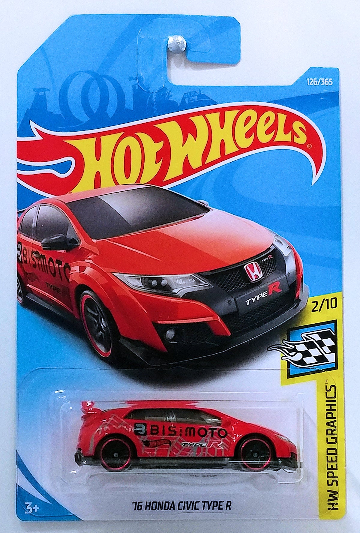 Hot Wheels 2018 - Collector # 126/365 - HW Speed Graphics 2/10 - '16 Honda Civic Type R - Red / BISTMOTO - PR5 Wheels - International Card