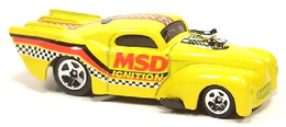 Hot Wheels 2010 - Collector # 106/240 - HW Performance 8/10 - '41 Willys - Yellow / MSD Ignition - Good Year Tires which is a Walmart Exclusive - USA Card with Factory Sticker