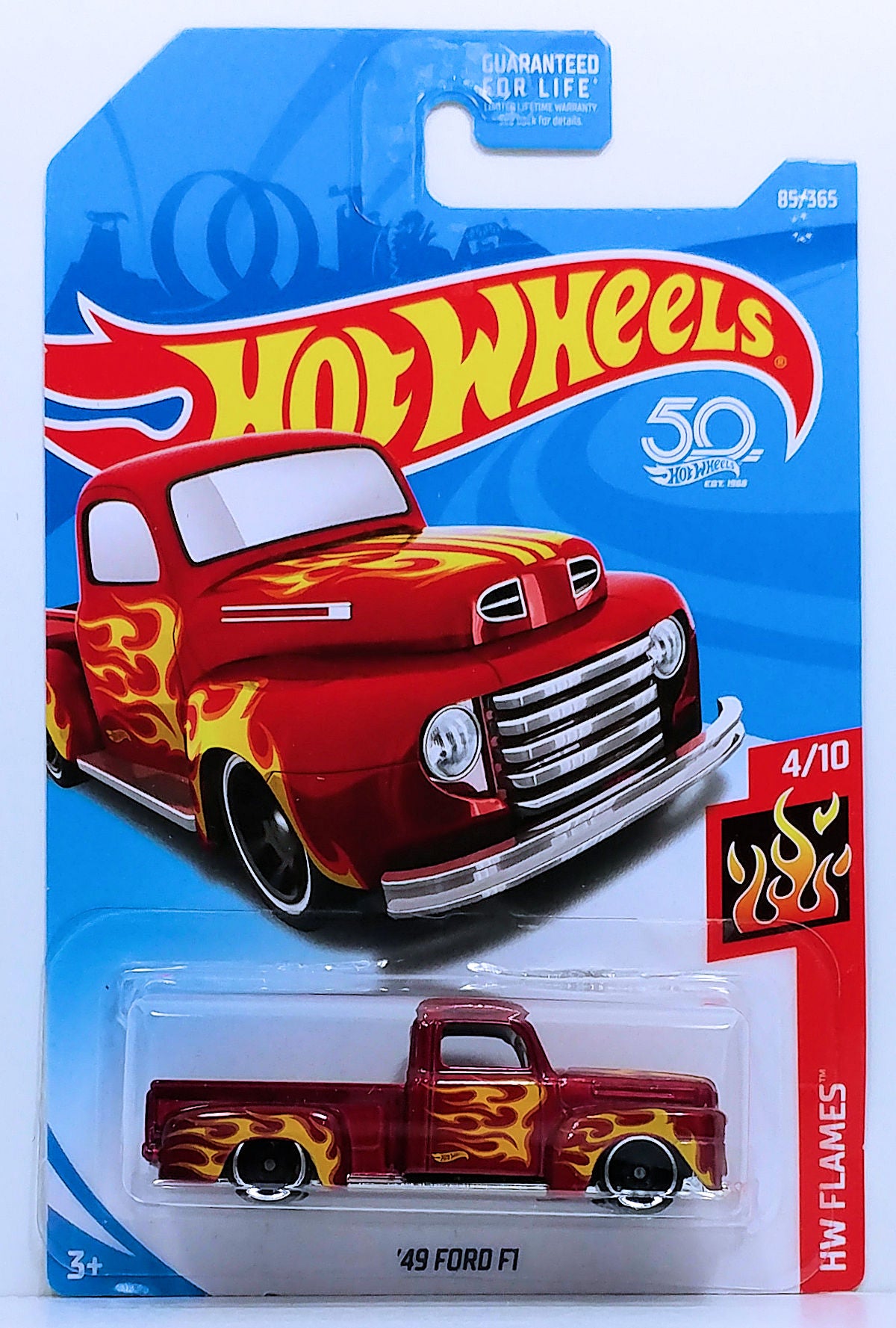 Hot Wheels 2018 - Collector # 085/365 - HW Flames 4/10 - '49 Ford F1 - Metallic Dark Red - USA 50th Card