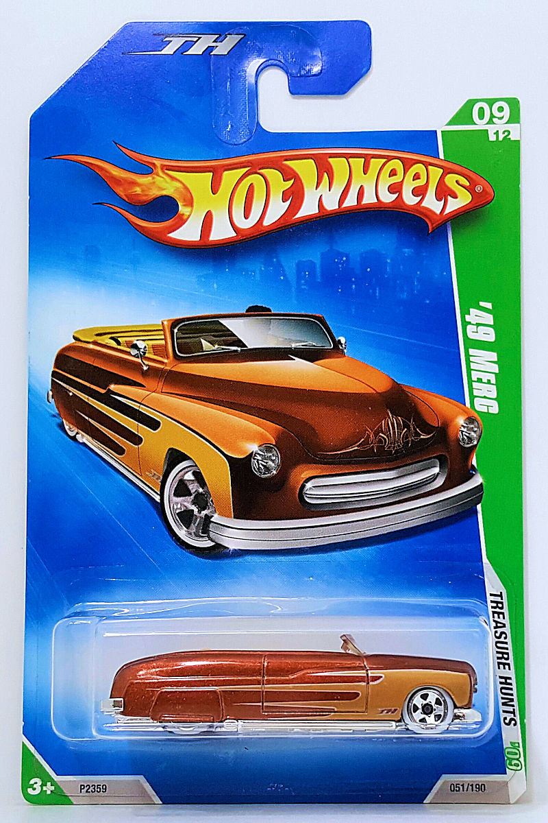 Hot Wheels 2009 - Collector # 051/190 - Treasure Hunts 09/12 - '49 Merc (Convertible) - Metallic Brown - 5 Spokes on White Walls - USA Card