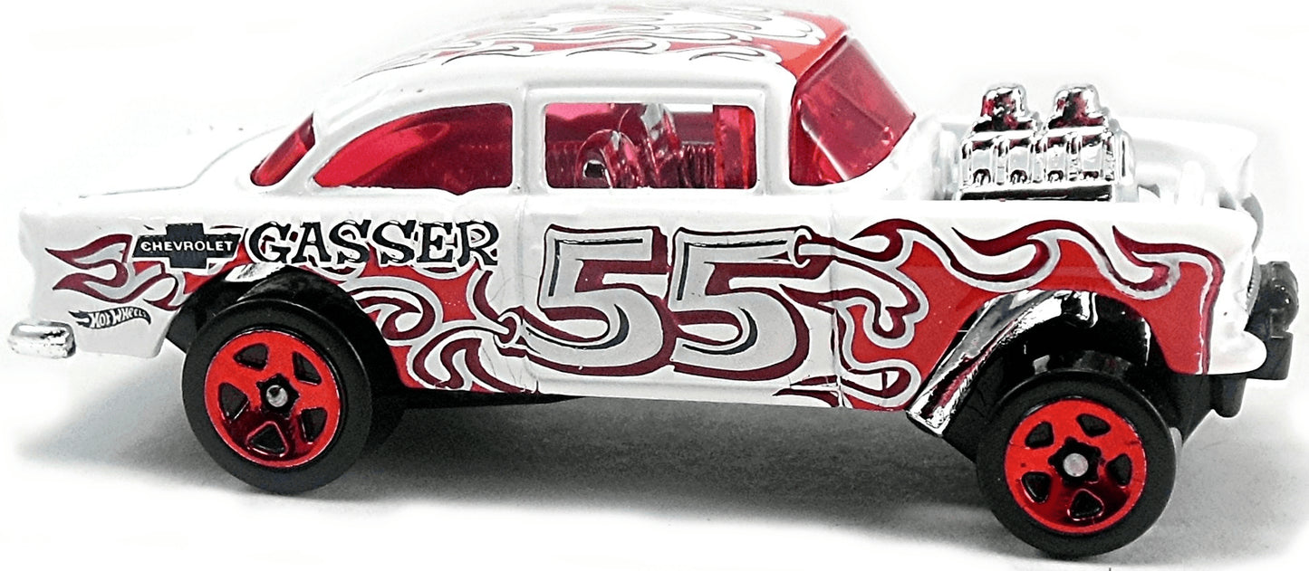 Hot Wheels 2017 - Collector # ---/365 - Red Edition 02/12 - '55 Chevy Bel Air Gasser - White / Red Graphics - Target Exclusive - USA Card