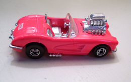 Hot Wheels 1995 - Collector # 341 - Model Series 3/12 - '58 Corvette Coupe - Flourescent Pink - Basic Wheels - Chrome Motor, Interior, Bumpers & Grille - USA