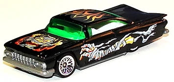 Hot Wheels 2001 - Collector # 077/240 - Monsters Series 1/4 - '59 Impala - Black / Mummy Graphics - Lace Wire Wheels - USA Card