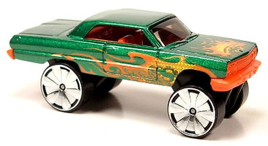 Hot Wheels 2006 - Collector # 104/223 - HiRakers Series 4/5 - '63 Chevy Impala - Green - Large Bling Wheels - USA '06 Card