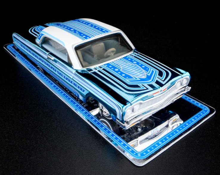 Hot Wheels 2021 - HWC/RLC Exclusive - Holiday Snowman - '64 Chevrolet Impala (Lowrider) - Spectraflame Blue - Metal/Metal - Real Riders - Adjustable/Posable Suspension - Acrylic Display Case