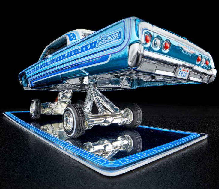 Hot Wheels 2021 - HWC/RLC Exclusive - Holiday Snowman - '64 Chevrolet Impala (Lowrider) - Spectraflame Blue - Metal/Metal - Real Riders - Adjustable/Posable Suspension - Acrylic Display Case