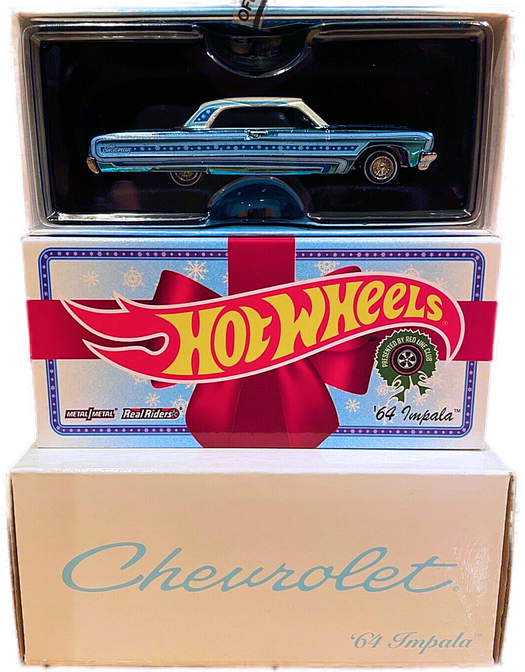 Hot Wheels 2021 - HWC/RLC Exclusive - Holiday Snowman - '64 Chevrolet Impala (Lowrider) - Spectraflame Blue - Metal/Metal - Real Riders - Adjustable/Posable Suspension - Acrylic Display Case