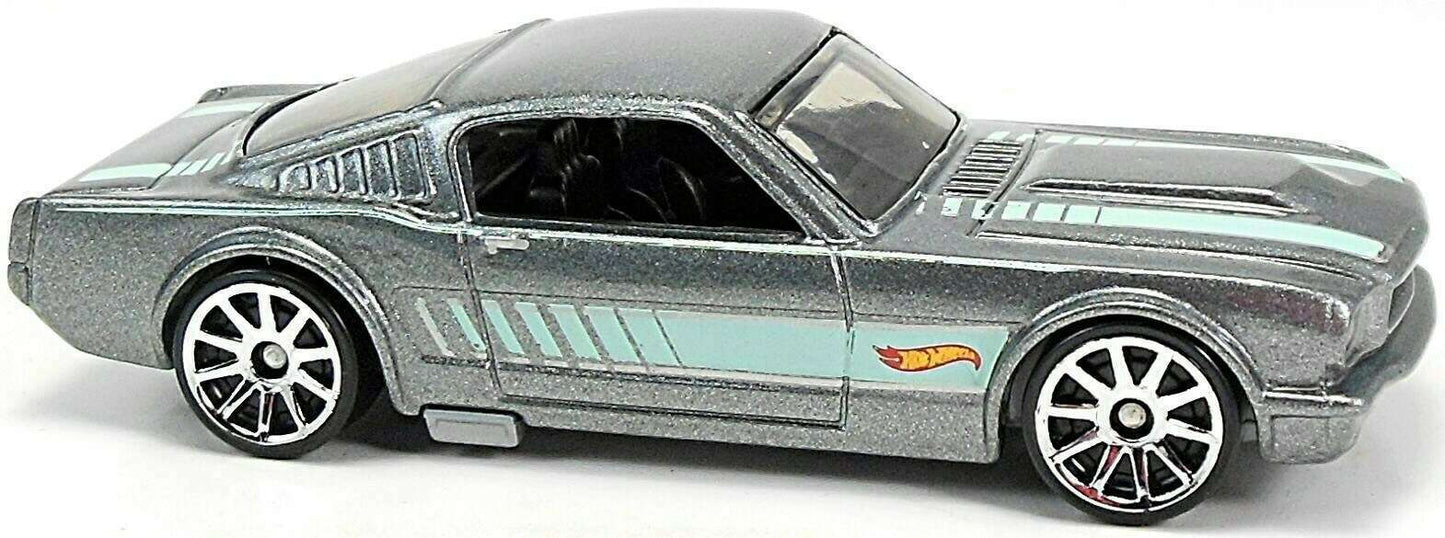 Hot Wheels 2015 - Collector # 242/250 - HW Workshop / Then and Now - '65 Mustang 2+2 Fastback - Metalflake Gray - 10 Spoke Wheels - USA 'Epic Race!' Card