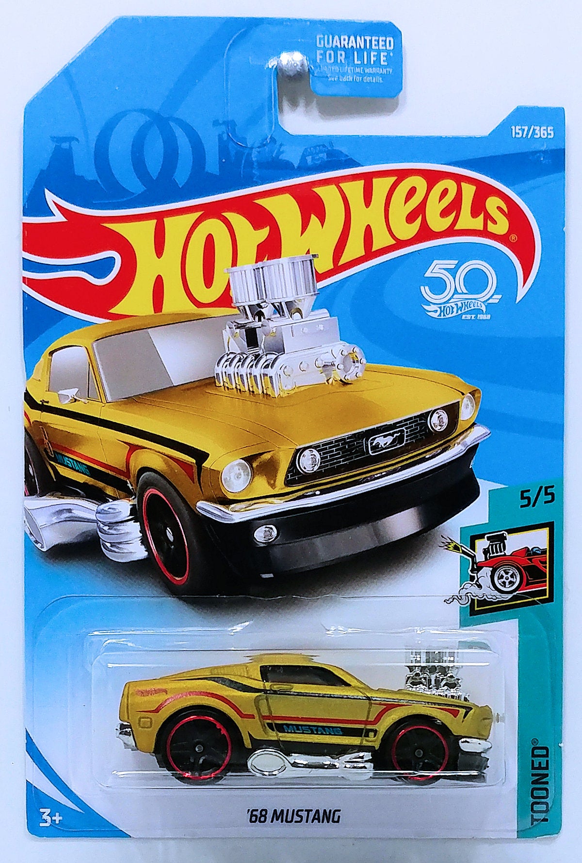 Hot Wheels 2018 - Collector # 157/365 - Tooned 5/5 - '68 Mustang - Matte Dark Gold - USA 50th Card