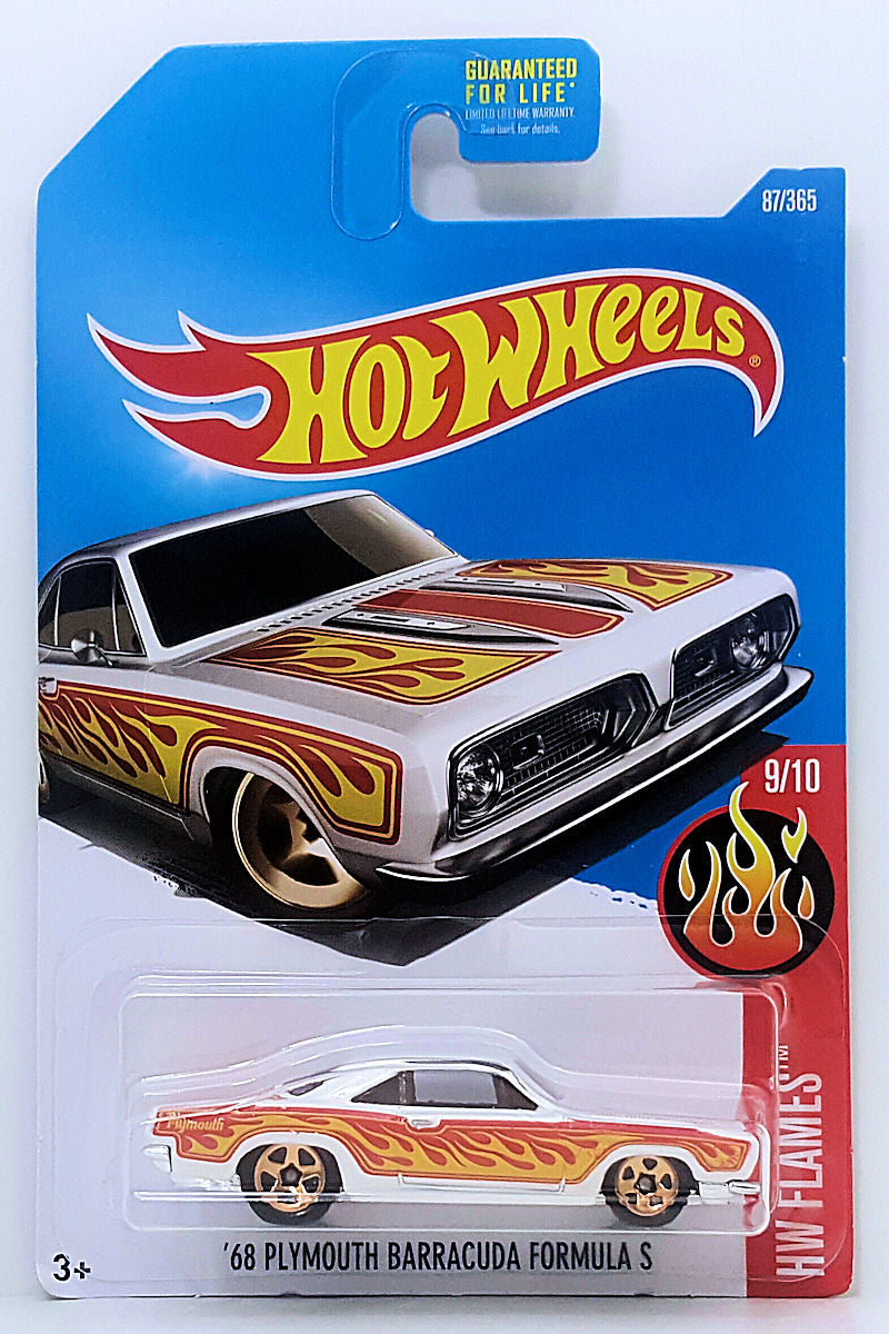 Hot Wheels 2017 - Collector # 087/365 - HW Flames 9/10 - '68 Plymouth Barracuda Formula S - White - USA Card