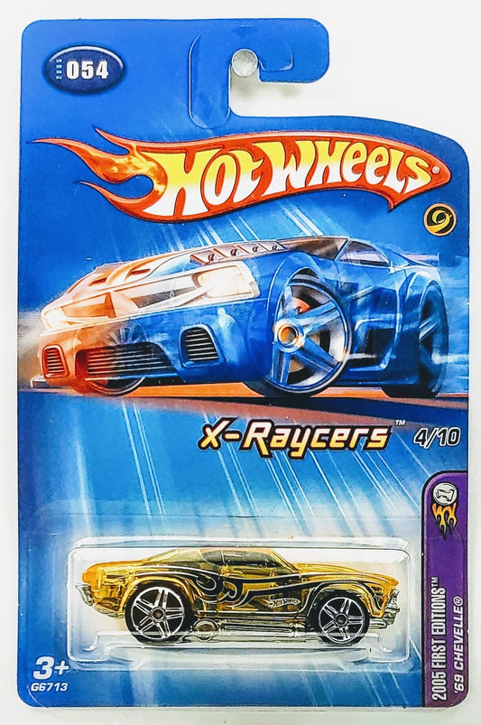 Hot Wheels 2005 - Collector # 054/183 - First Editions / X-Raycers 4/10 - '69 Chevelle - Transparent Yellow - USA '05 Card - MPN G6713