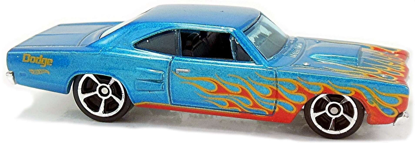 Hot Wheels 2018 - Collector # 206/365 - HW Flames 7/10 - '69 Dodge Coronet Superbee - Blue - USA 50th Card