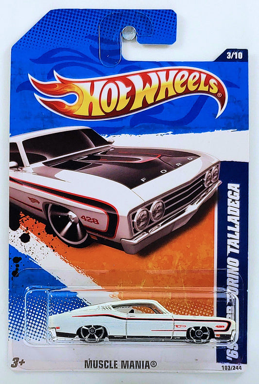 Hot Wheels 2011 - Collector # 103/244 - Muscle Mania 3/10 - '69 Ford Torino Talladega - White - USA Card