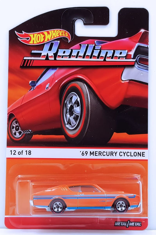 Hot Wheels 2015 - Heritage / Redline 12/18 - '69 Mercury Cyclone - Orange / Black & Blue Stripes - Redline Basic Wheels - Metal/Metal