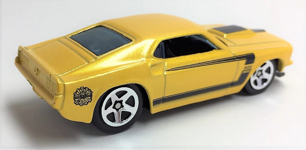Hot Wheels 2019 - Theme / Larry Wood 50 Years of Design 04/10 - '69 Ford Mustang - Pearl Yellow with Black Stripes - 5 Spokes - Walmart Exclusive