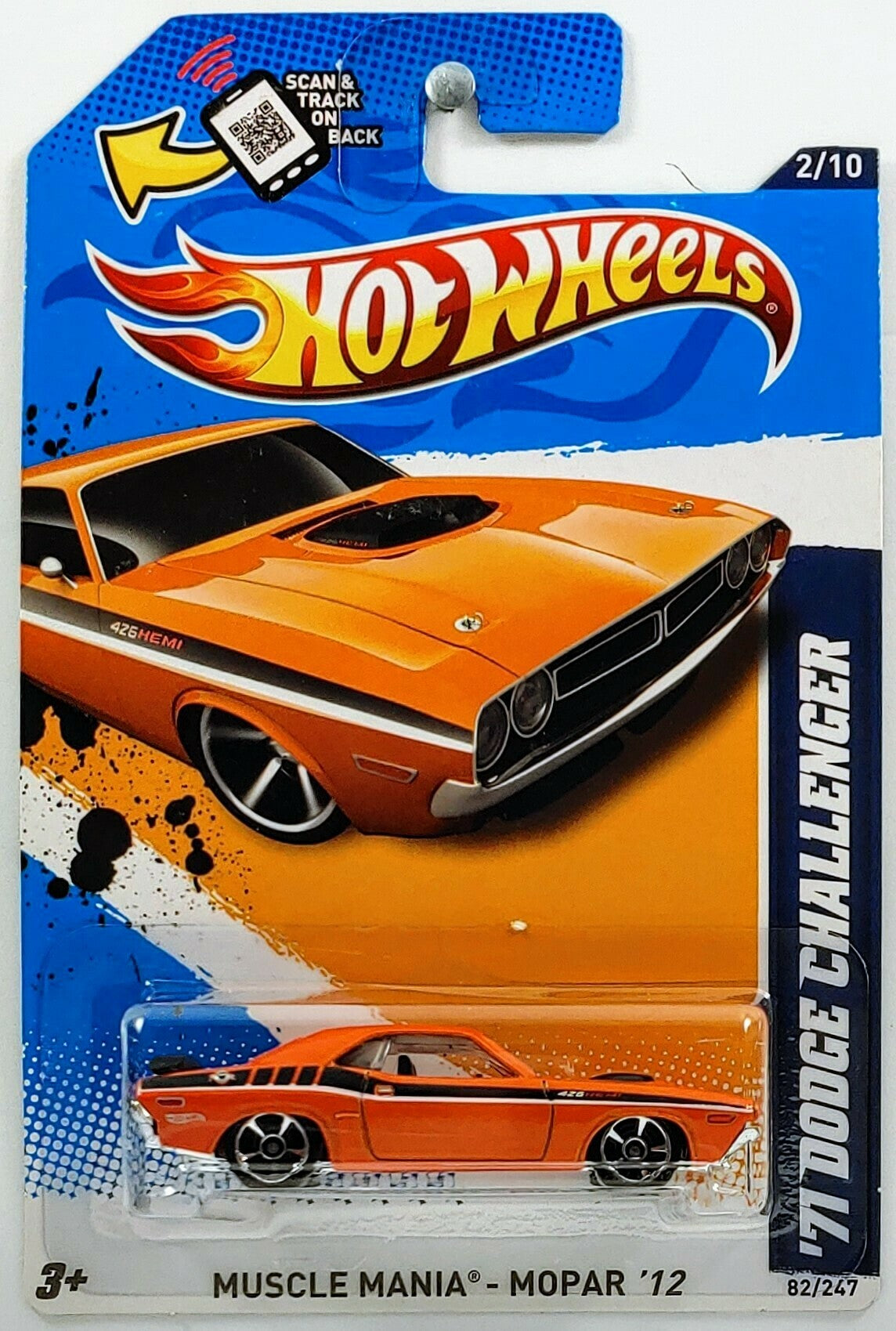 Hot Wheels 2012 - Collector # 082/247 - Muscle Mania / MOPAR 2/10 - '71 Dodge Challenger - Orange - MC5 Wheels - USA 'Scan & Track' Card