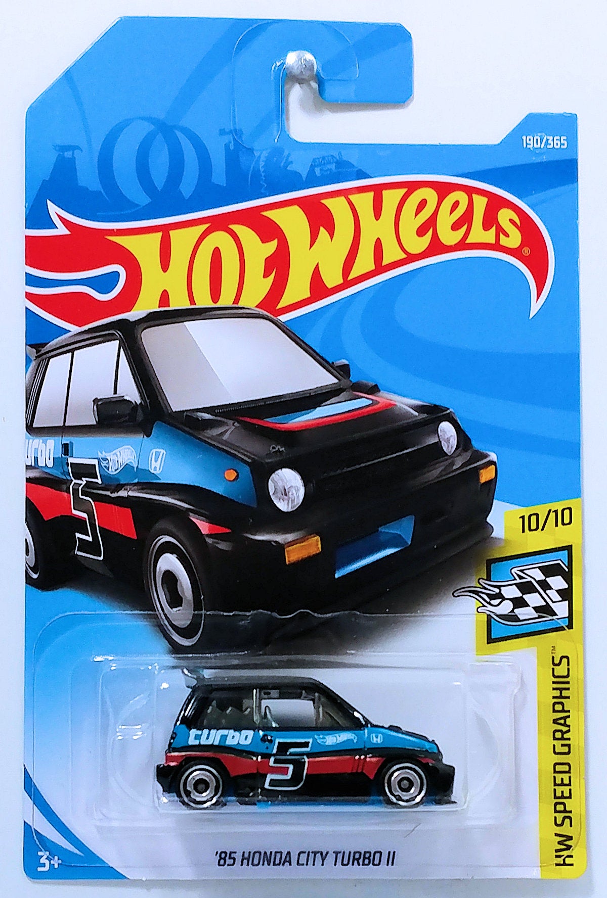 Hot Wheels 2018 - Collector # 190/365 - HW Speed Graphics 10/10 - New Models - '85 Honda City Turbo II - Black / #5 - International Card