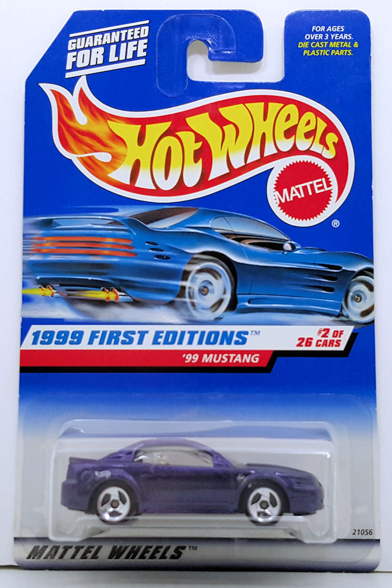 Hot Wheels 1999 - Collector # 909 - First Editions 2/26 - '99 Mustang - Purple Metallic - Tan Interior - 3 Spokes - USA