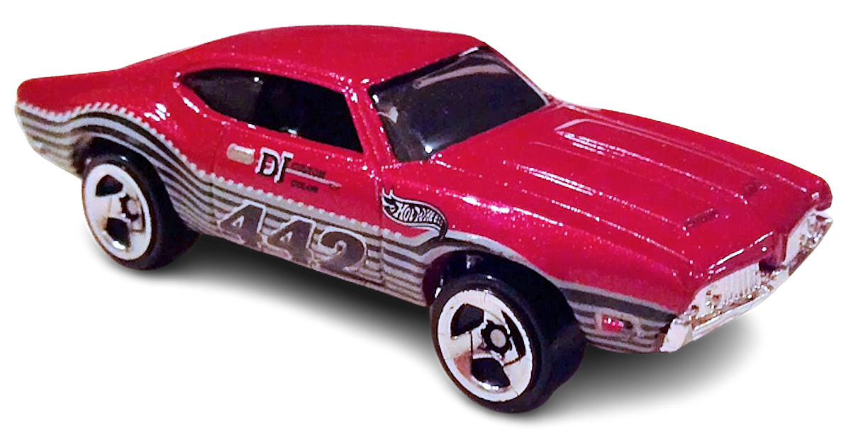 Hot Wheels 2002 - Collector # 154/240 - Olds 442 - Metallic Maroon - USA Race & Win Card with Factory Set Sticker