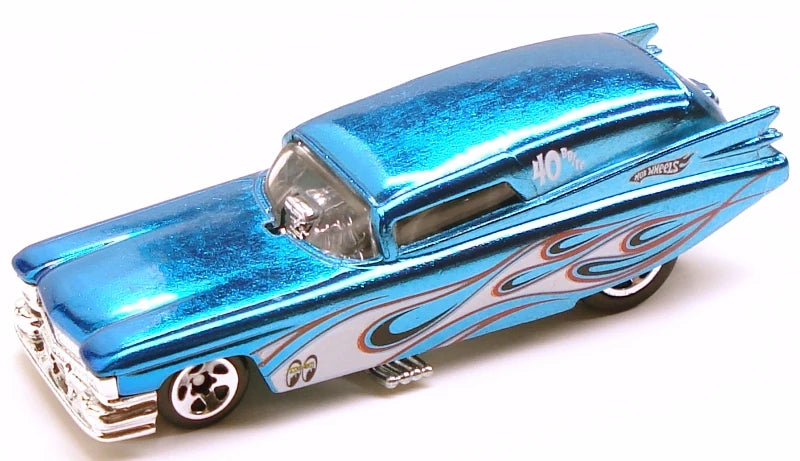 Hot Wheels 2009 - Classics Series 5 # 17/30 - '59 Cadillac Funny Car - Spectraflame Blue / Flames - Good Year Tires on 5 Spoke Wheels - Metal/Metal - Body Tilts Up - Limited Edition - NEW Casting!