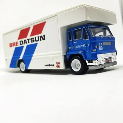 Hot Wheels 2019 - Premium / Car Culture / Mix 1 / Team Transport # 9 - '71 Datsun 510 - Fleet Flyer - Blue & White / BRE Racing - Metal/Metal & Real Riders - Large Blister Card