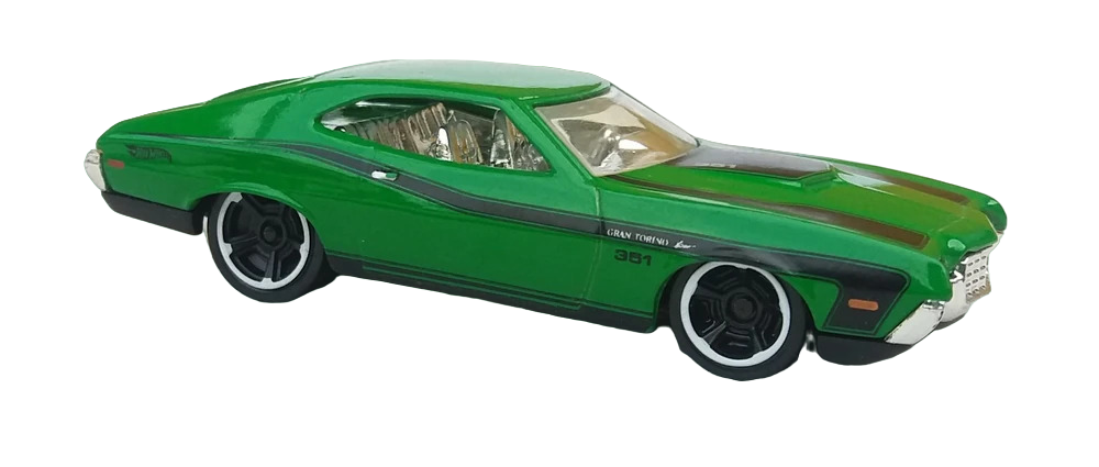 Hot Wheels 2012 - Collector # 117/247 - Muscle Mania / Ford 7/10 - '72 Ford Gran Torino Sport - Green - White & Black MC5 Rims - USA Card - MPN V5420