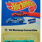 Hot Wheels 1989 - Collector # 026 - '65 Mustang Convertible - Turquoise - Basic Wheels on White Walls - Opening Hood - Experimental Card - Very Rare & Sought After!